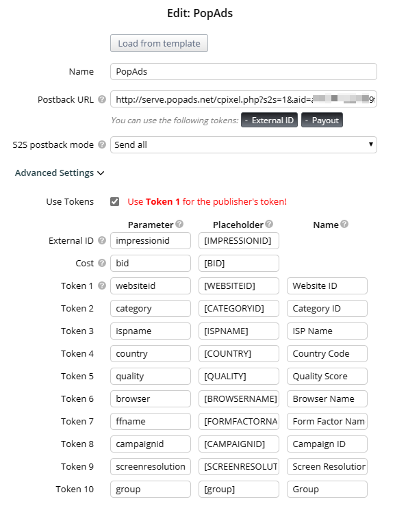 How to set PopAds tokens and Postback in Binom tracker插图3